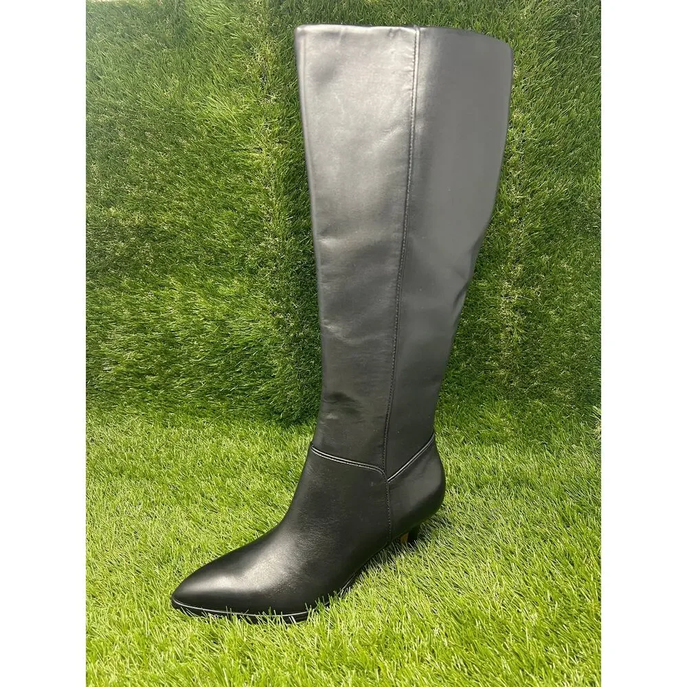 Dolce Vita Women's 6.5M Aldy Knee-High Stiletto Black Leather Boots